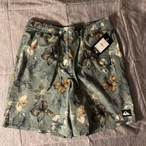Quiksilver Tropical Print Shorts in Green and Yellow